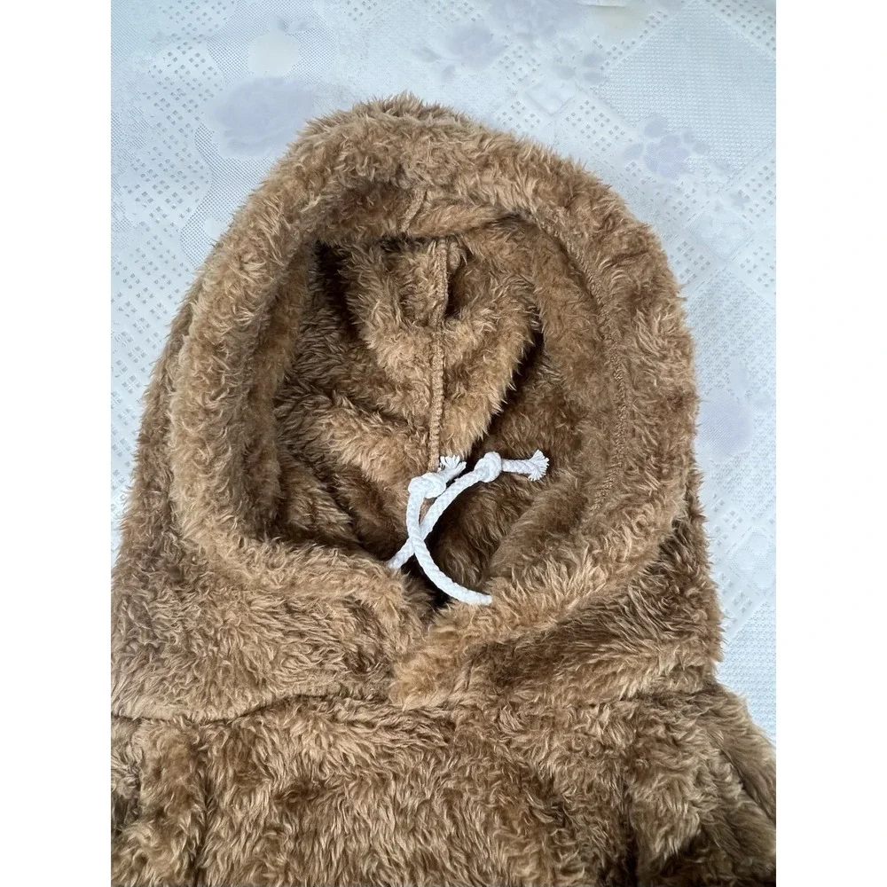 Cozy Brown Dog  Sweater Warm Size L With Hat